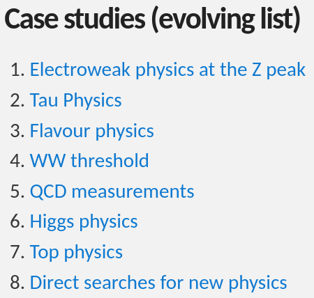 FCC-ee Case Studies List